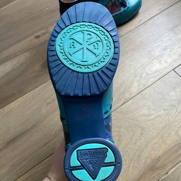 John Fluevog Blue Floral Lace-Up Ankle Boots Size 10.5 - Picture 8 of 11